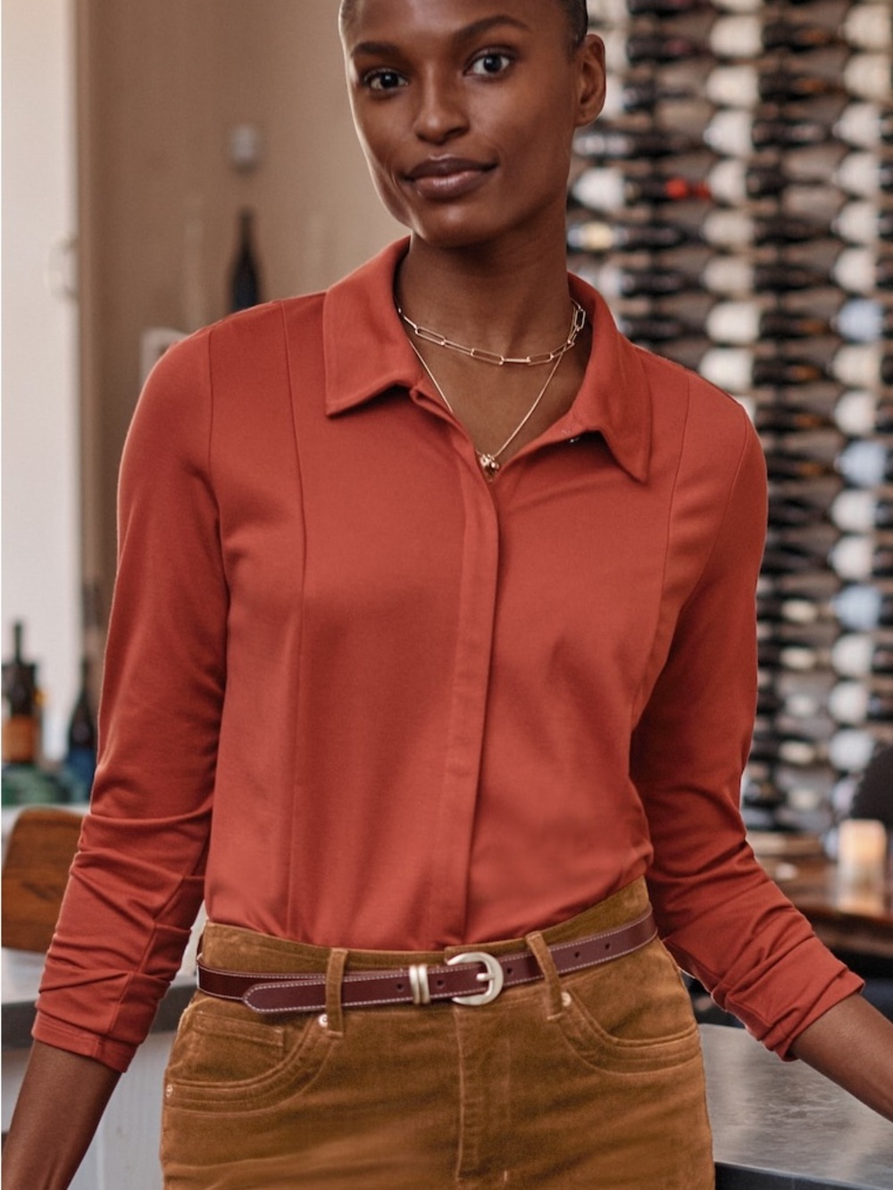 J. Jill Long-Sleeve Collared Blouse in Rust